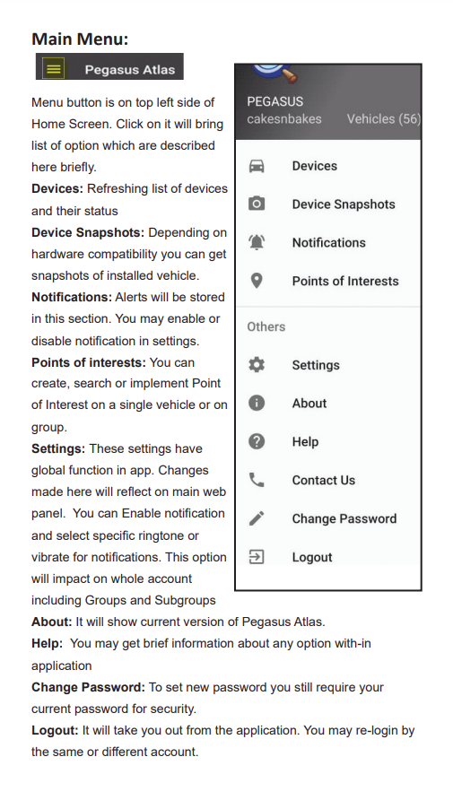 The main menu — Pegasus Atlas app guide